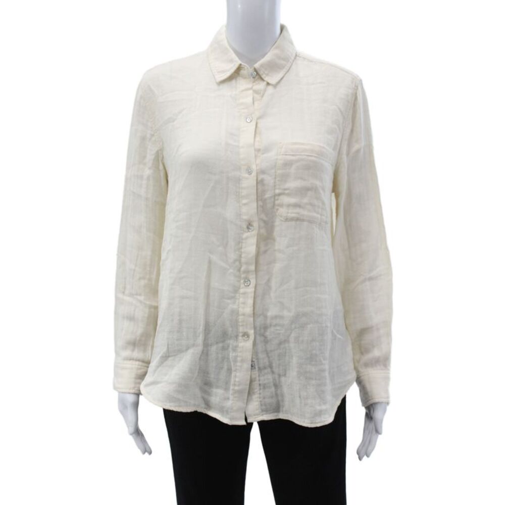 Rails Womens Collared Button Up Top Ivory Organic Cotton Long Sleeve Size XS